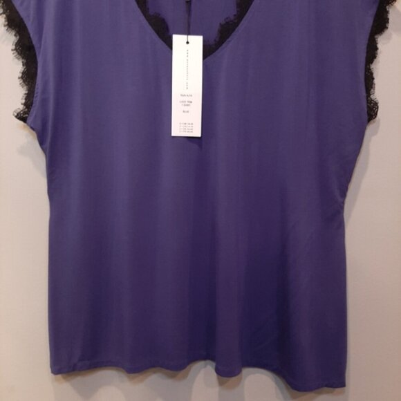 NEW Anna Scholz Royal Purple Tunic Top Short Dolman Sleeve Vneck Lace Blouse - Picture 4 of 10